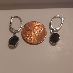 14k White Gold Onyx Dangle Leverback Earrings